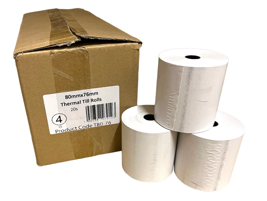 80mm x 76mm Thermal Till Roll (Box of 20)